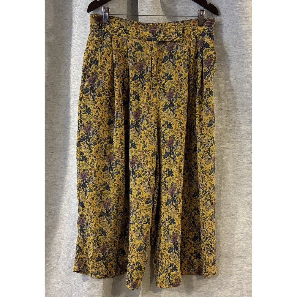 Madewell x Karen Walker Silk Floral High Waisted Wide Leg Pants 14 Yellow